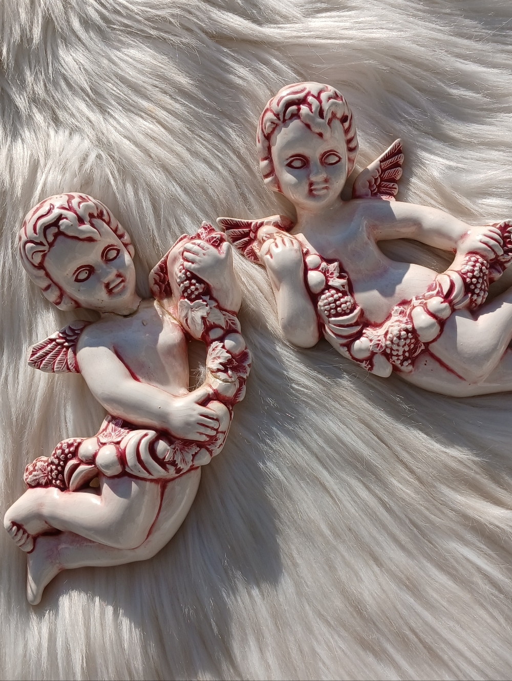 Vintage Cherub Ceramic Wall Hanging Decor Set Midcentury Modern mcm Fruit Grapes